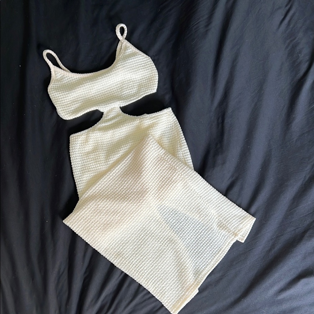 Elegant Cream Summer Textured Dress